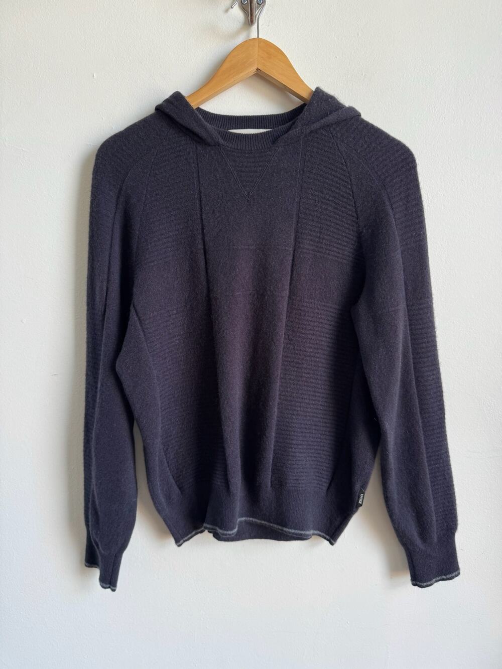 Z ZEGNA Men's Cashmere Multi Ribbed Hoodie in Navy